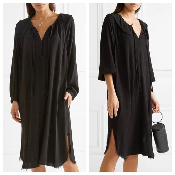 Raquel Allegra Harlequin Dress Black size 3 US Large Midi Long Sleeve Ruffle - Picture 1 of 12